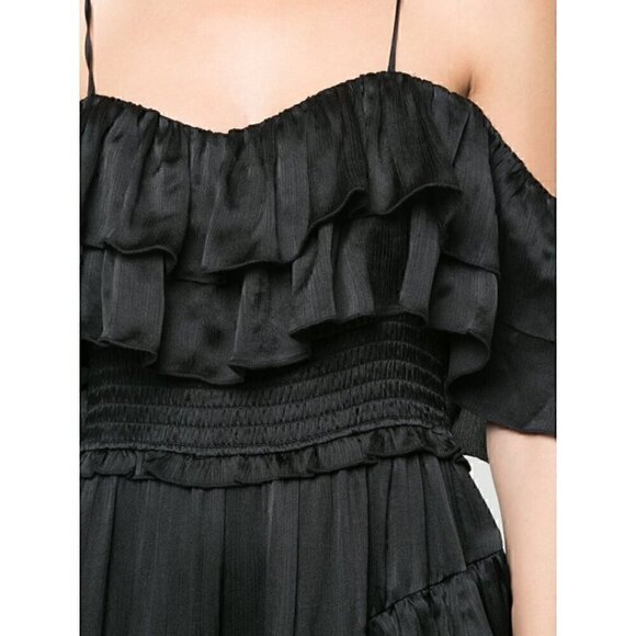 NWT Ulla Johnson Black Silk Louisa Ruffle Silk Tiered Dress - Picture 2 of 12